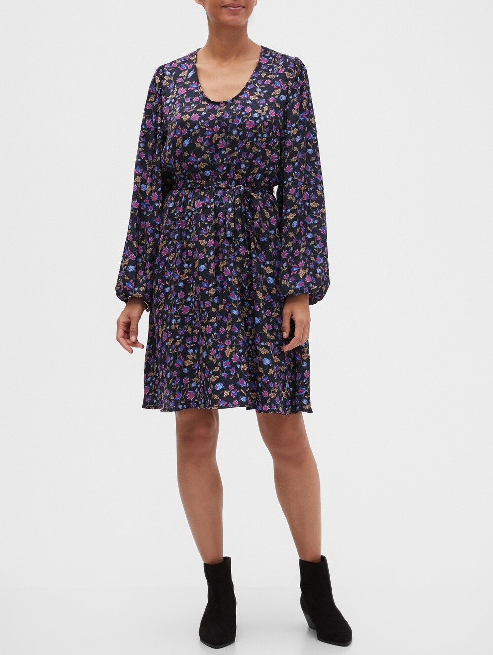 Banana Republic Navy Paisley Puff-Sleeve Fit-and-Flare Dress in size Medium